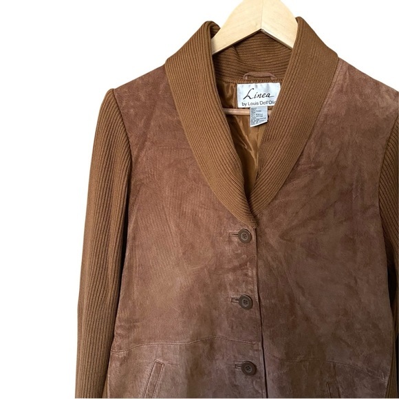 Suede with Ribbed Knit Chestnut Brown Button-Front Jacket - Picture 2 of 6